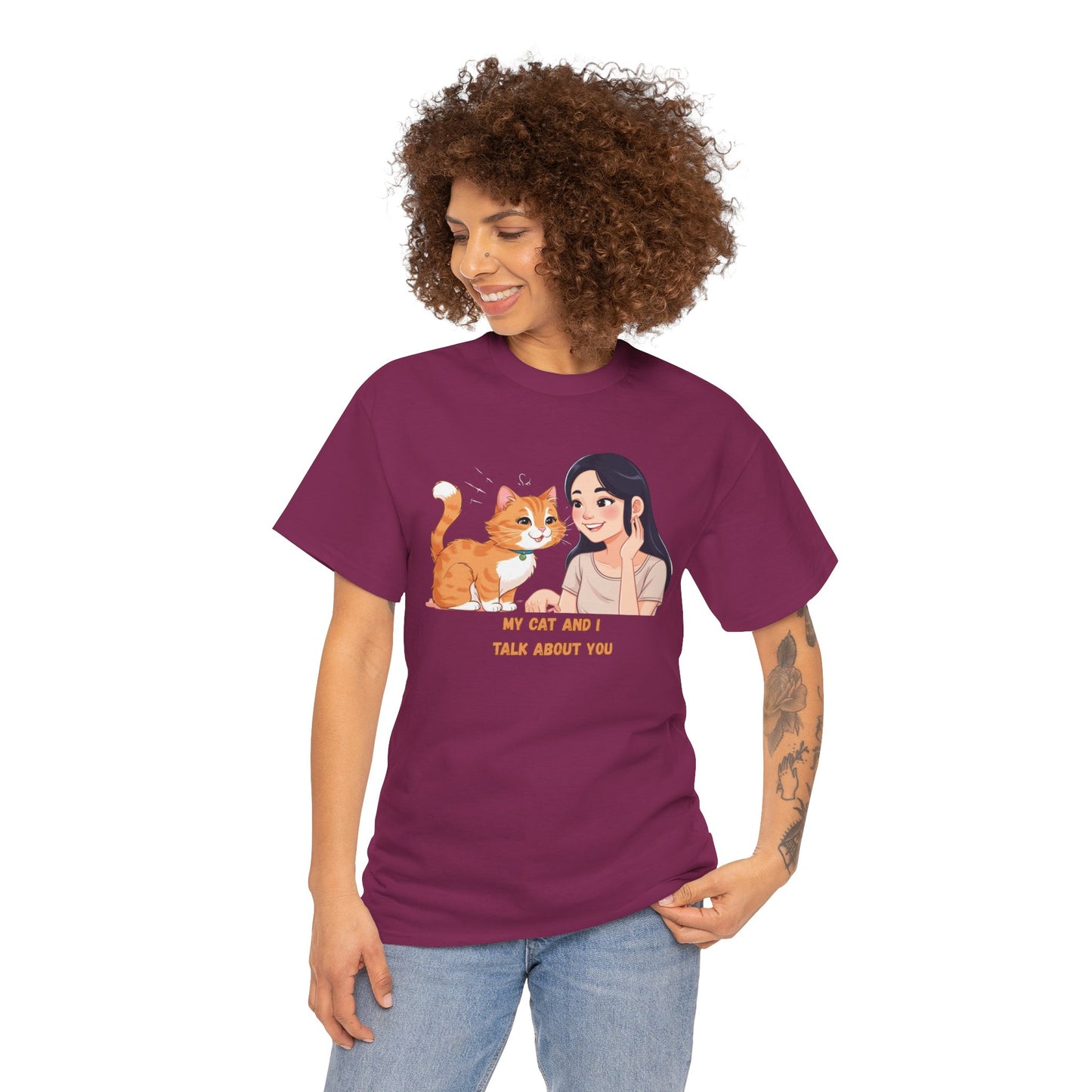 Cat Lover Unisex Heavy Cotton Tee - "My Cat and I Talk About You"