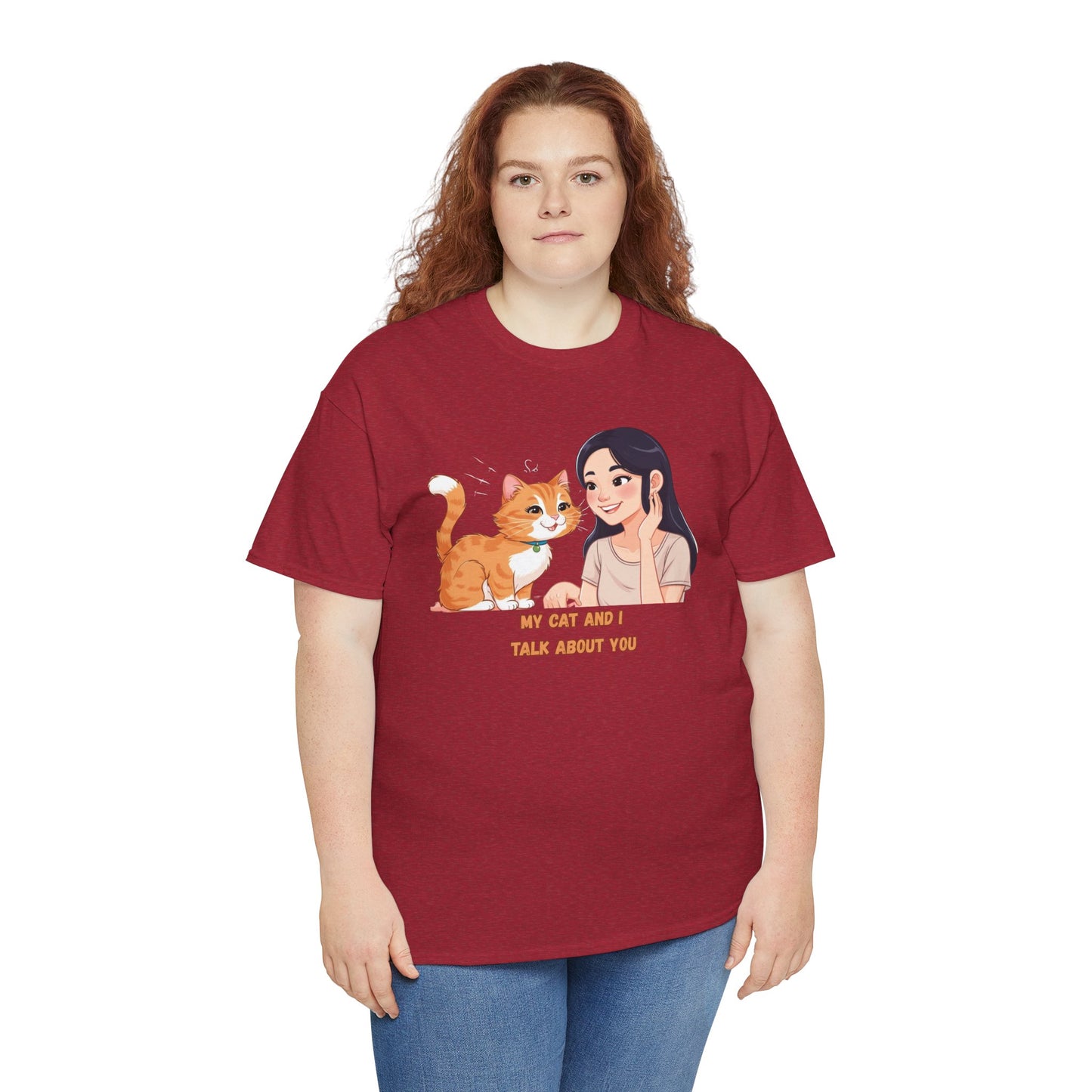 Cat Lover Unisex Heavy Cotton Tee - "My Cat and I Talk About You"