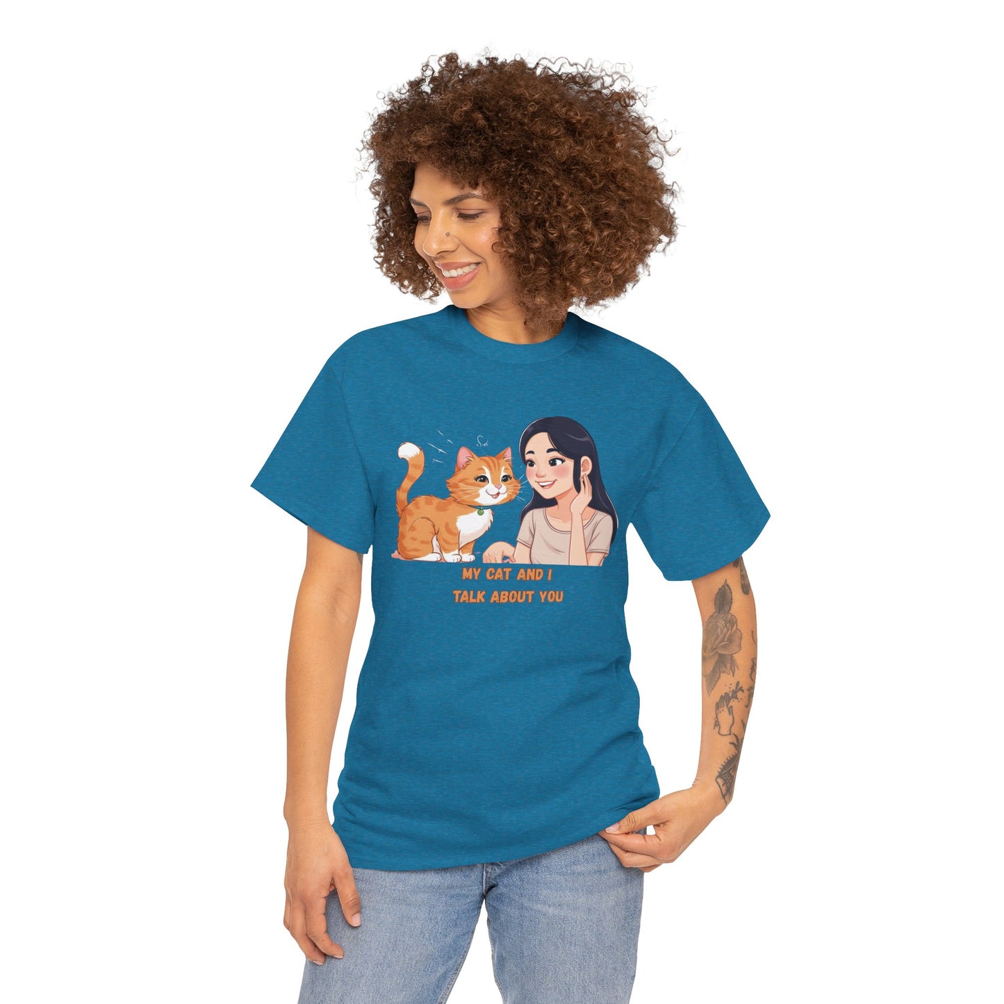 Cat Lover Unisex Heavy Cotton Tee - "My Cat and I Talk About You"