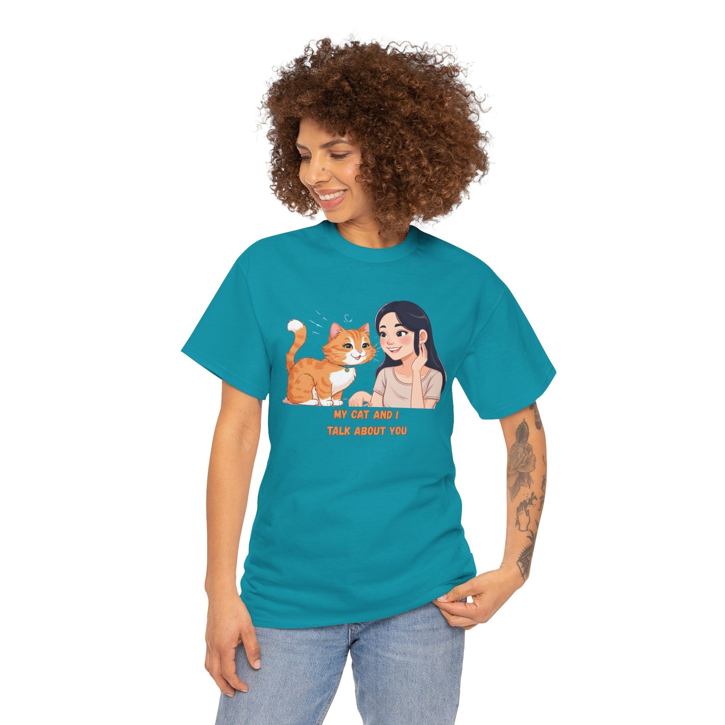 Cat Lover Unisex Heavy Cotton Tee - "My Cat and I Talk About You"
