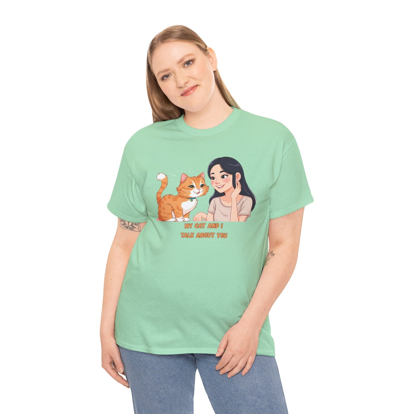 Cat Lover Unisex Heavy Cotton Tee - "My Cat and I Talk About You"