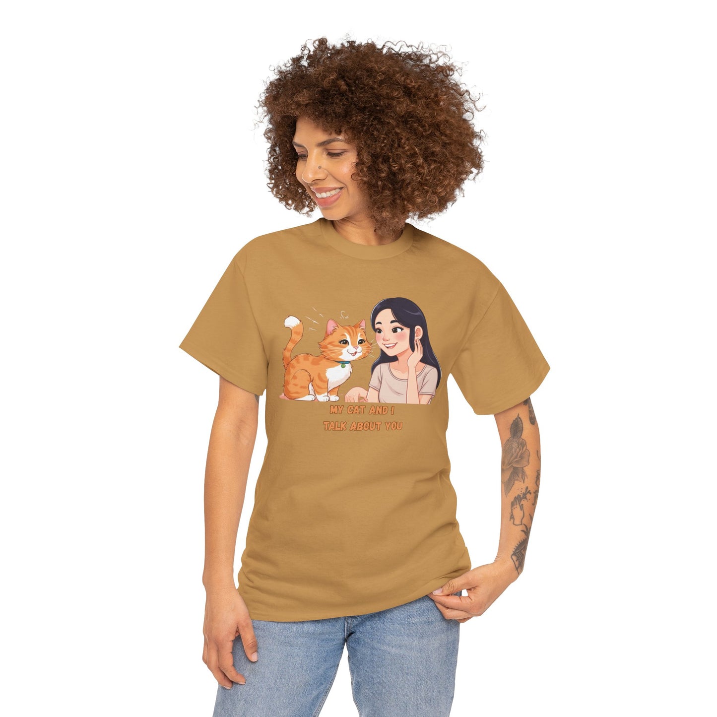 Cat Lover Unisex Heavy Cotton Tee - "My Cat and I Talk About You"