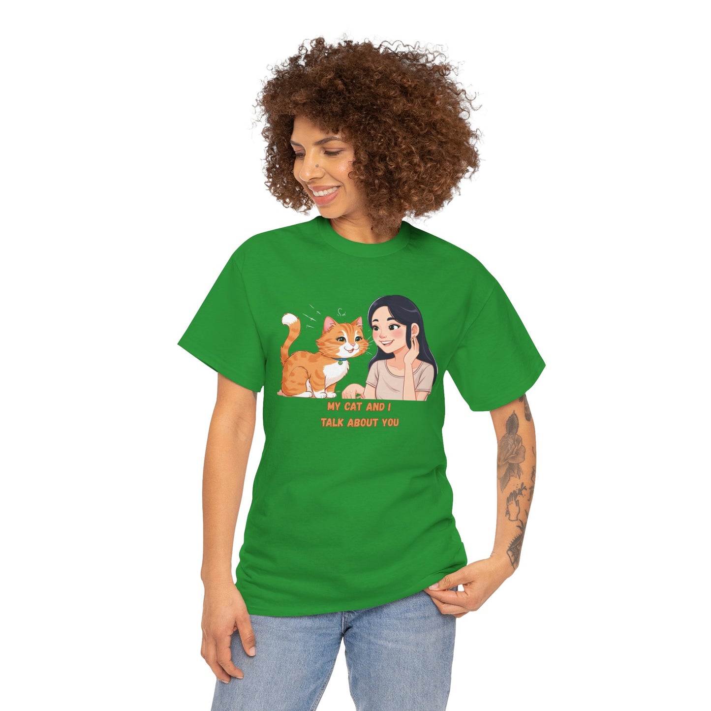 Cat Lover Unisex Heavy Cotton Tee - "My Cat and I Talk About You"
