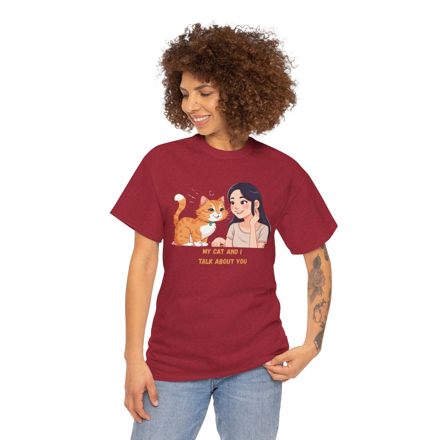 Cat Lover Unisex Heavy Cotton Tee - "My Cat and I Talk About You"