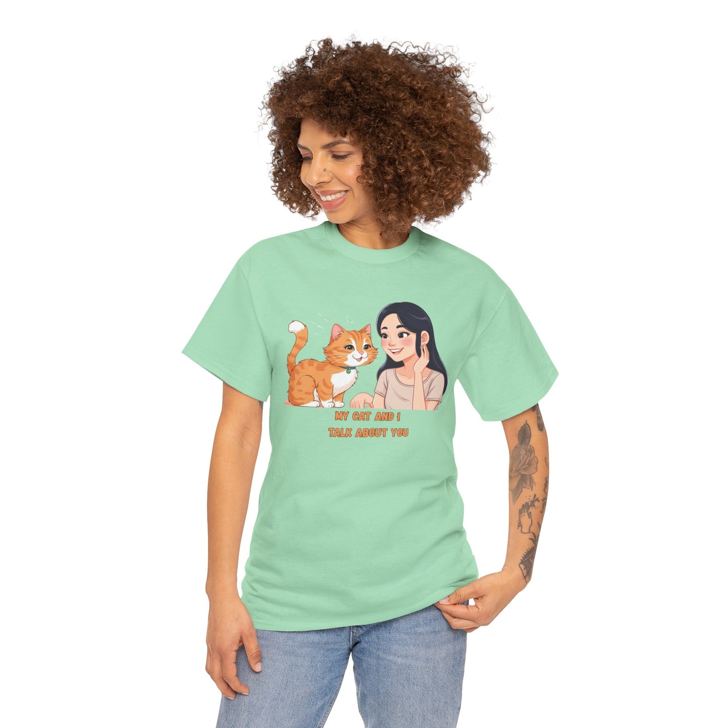 Cat Lover Unisex Heavy Cotton Tee - "My Cat and I Talk About You"