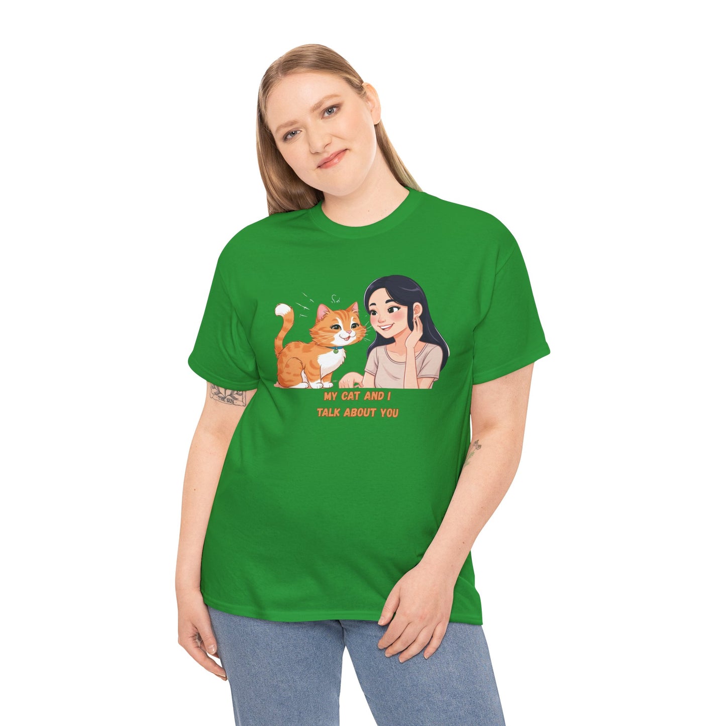 Cat Lover Unisex Heavy Cotton Tee - "My Cat and I Talk About You"