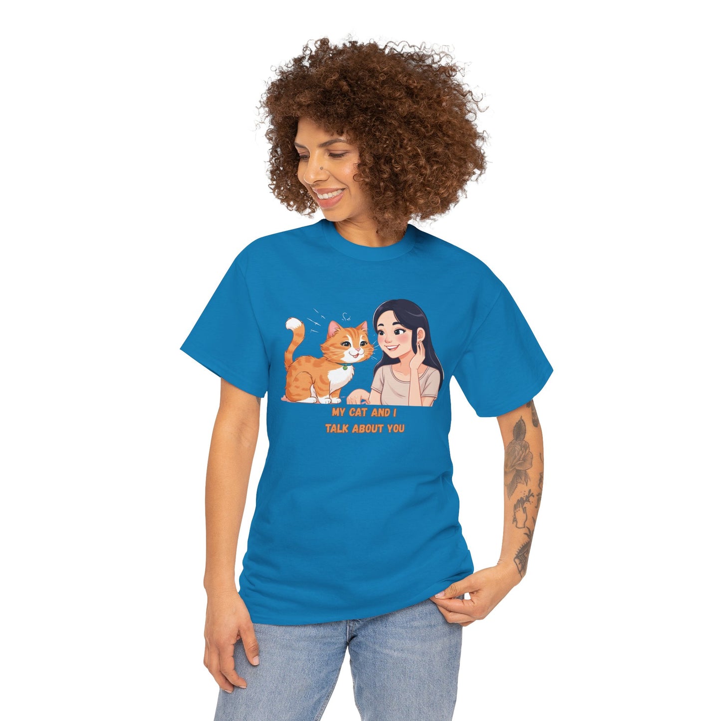 Cat Lover Unisex Heavy Cotton Tee - "My Cat and I Talk About You"