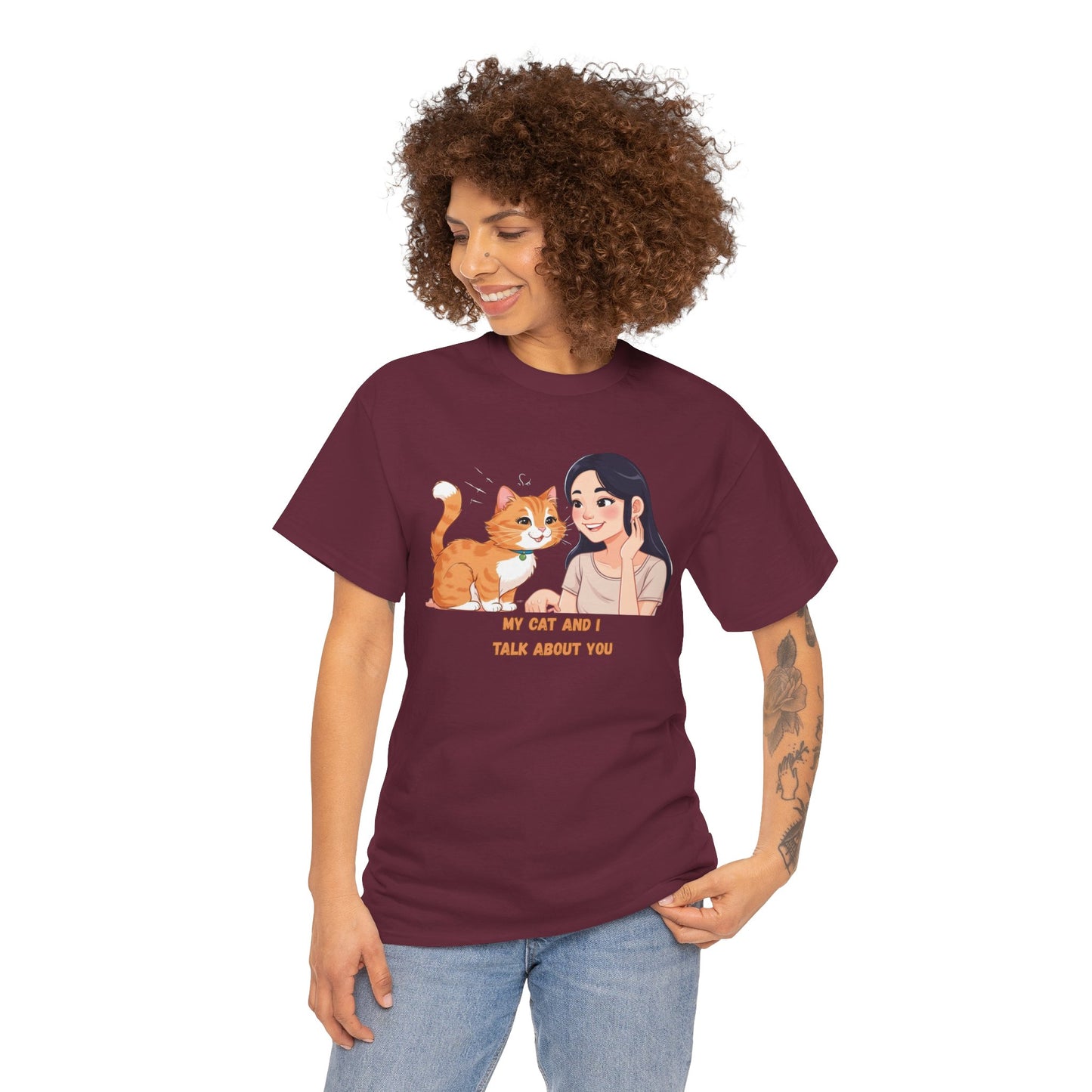Cat Lover Unisex Heavy Cotton Tee - "My Cat and I Talk About You"