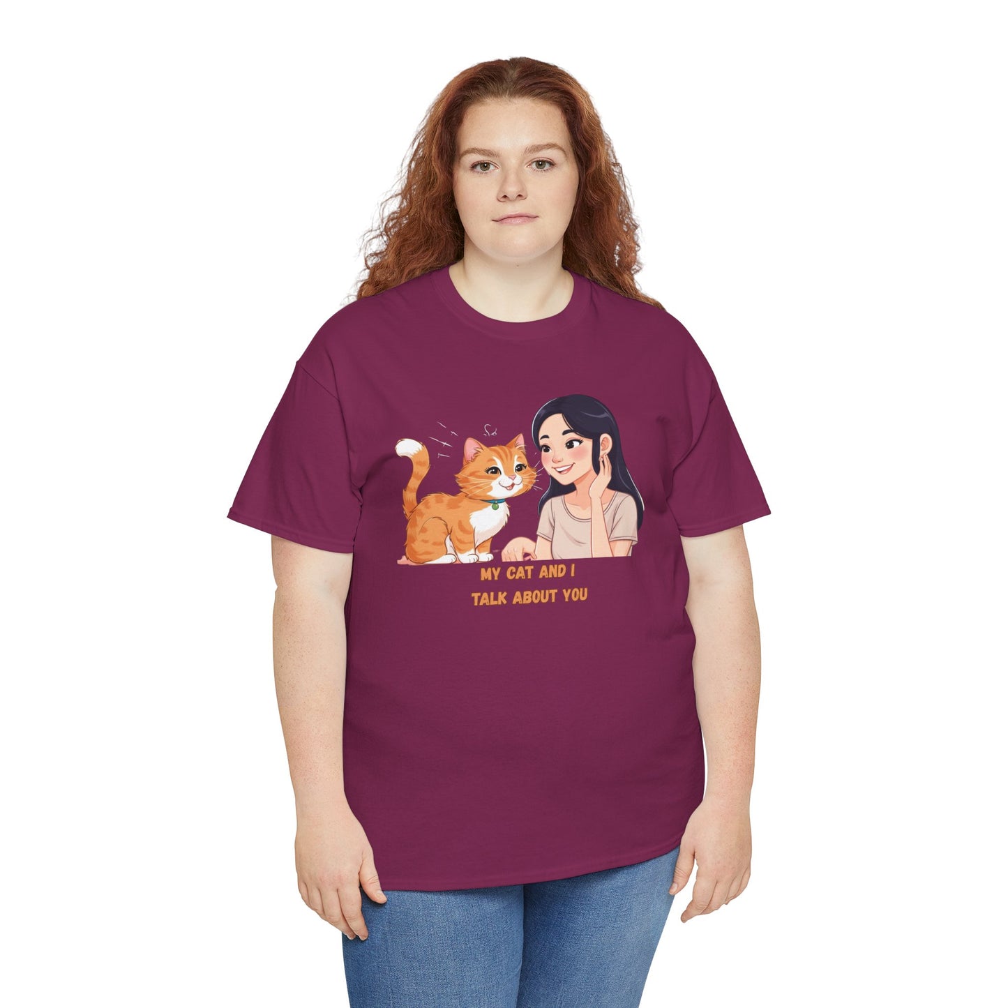 Cat Lover Unisex Heavy Cotton Tee - "My Cat and I Talk About You"