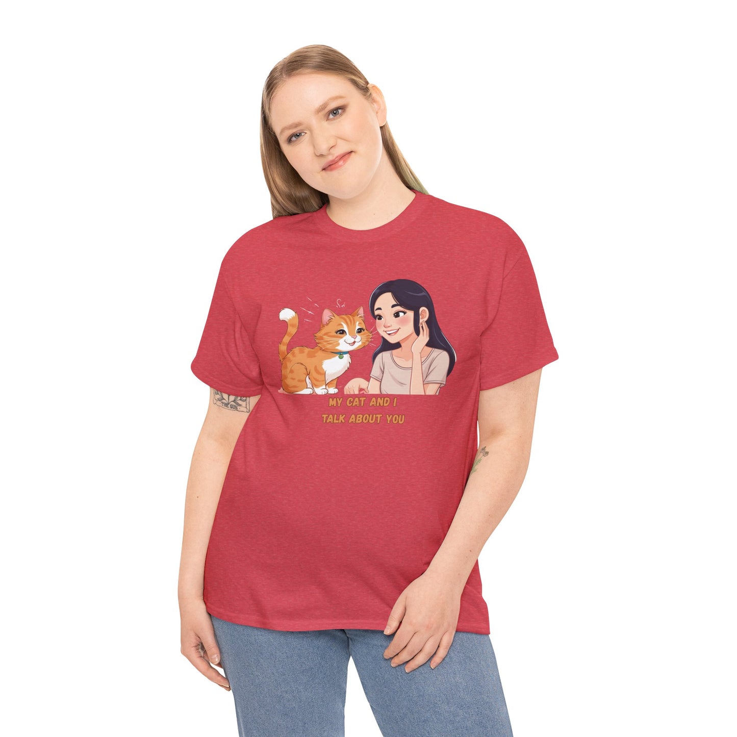 Cat Lover Unisex Heavy Cotton Tee - "My Cat and I Talk About You"